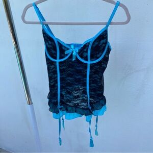 Y2K Black & Electric Blue Mesh Lace Bustier Size 36B